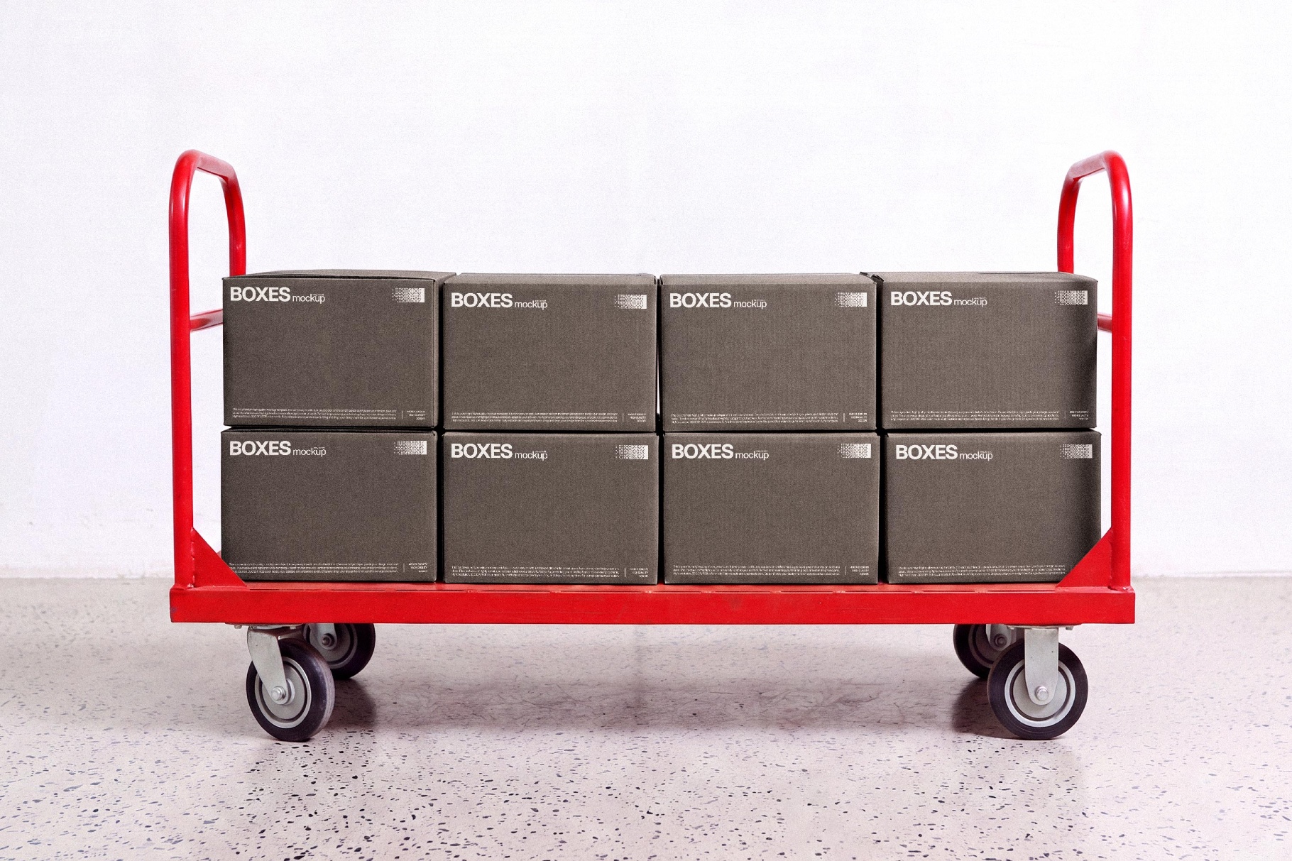 Stacked Boxes Mockup on a Trolley