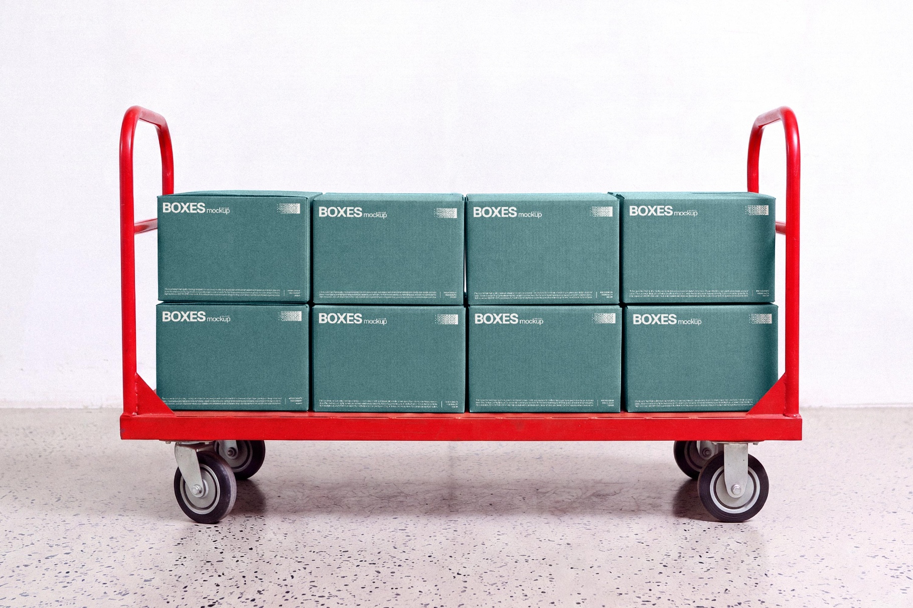 Stacked Boxes Mockup on a Trolley