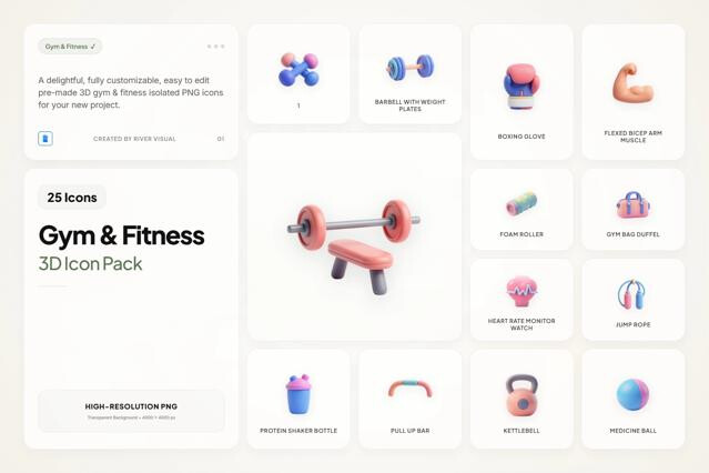 3D Gym & Fitness Icons