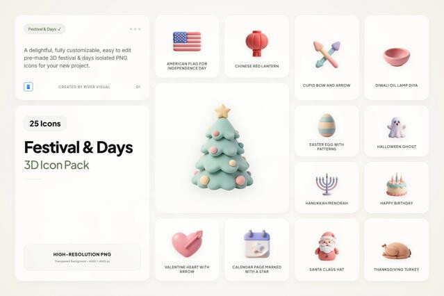 3D Festival & Day Icons