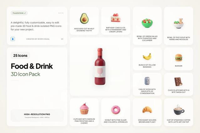 Food & Drink Claymorphic 3D Icons