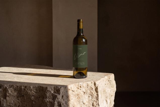 Stone Pedestal Wine Bottle Mockup