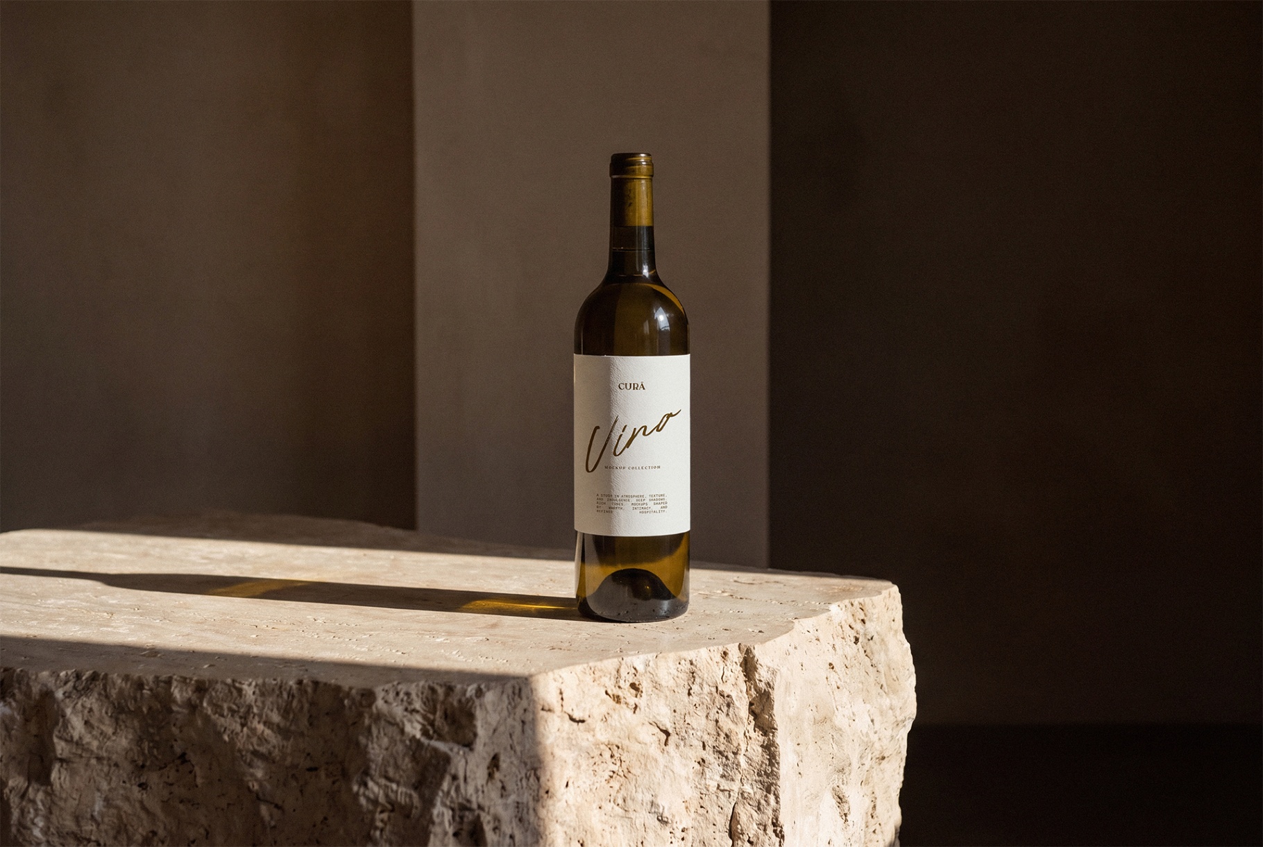 Stone Pedestal Wine Bottle Mockup