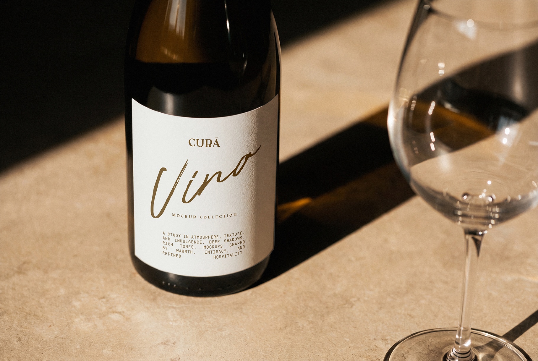 Wine Bottle & Glass Tabletop Mockup