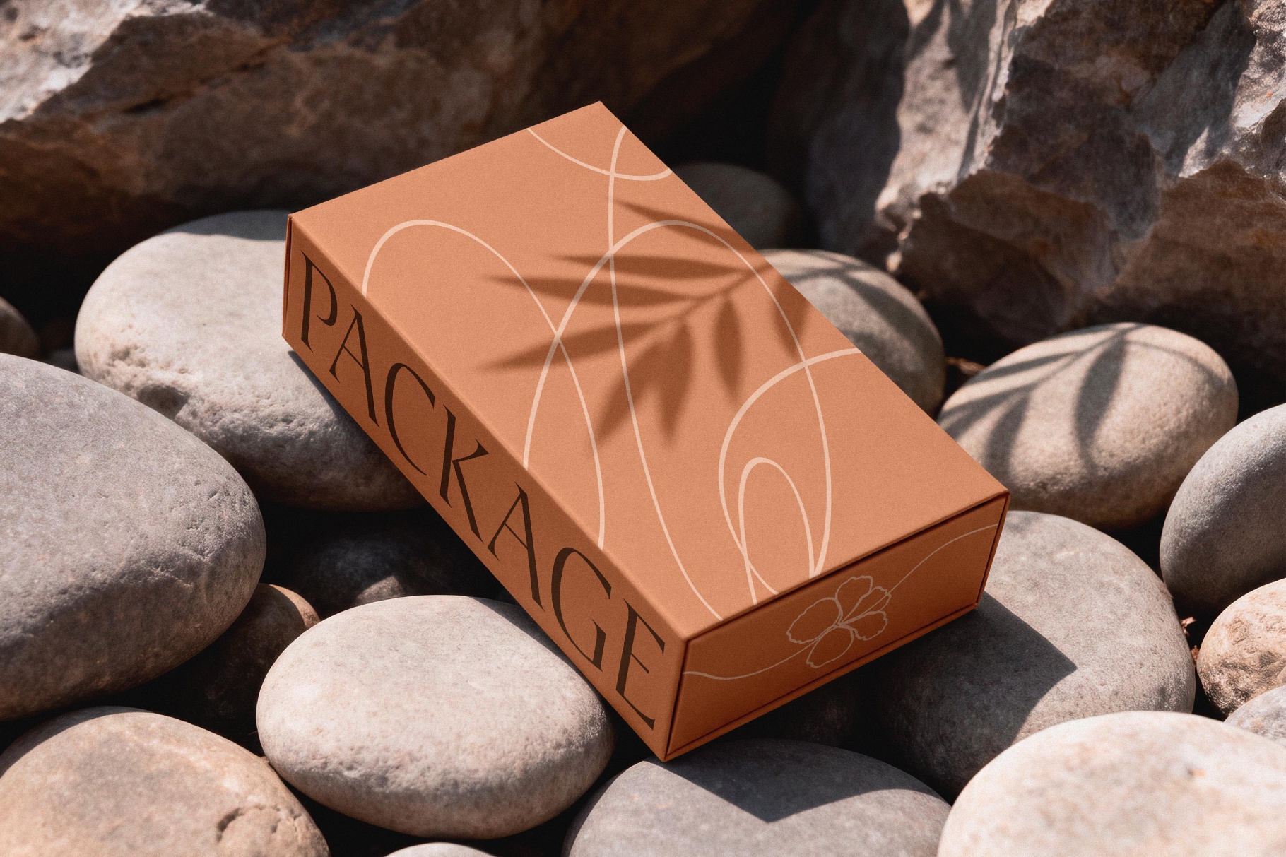 Rectangle Box Mockup on River Stones