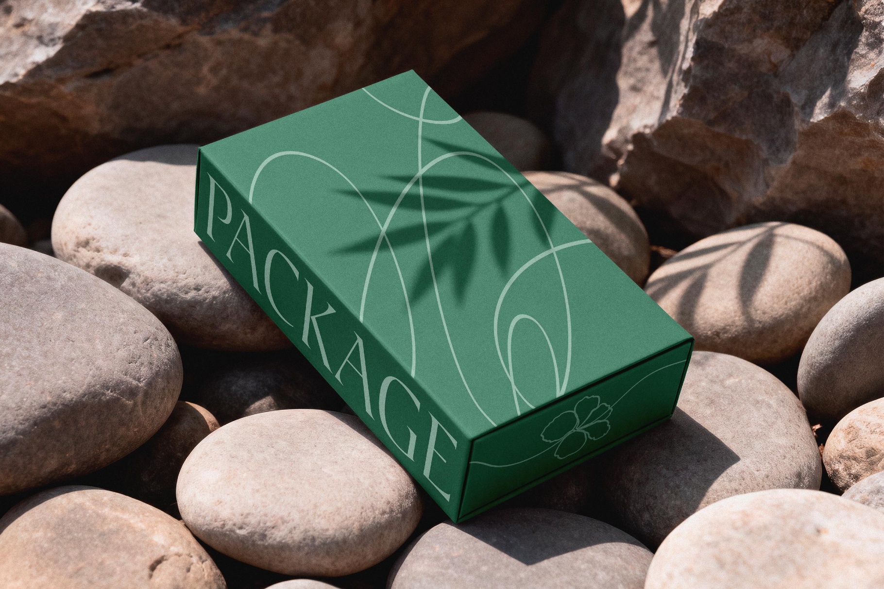 Rectangle Box Mockup on River Stones