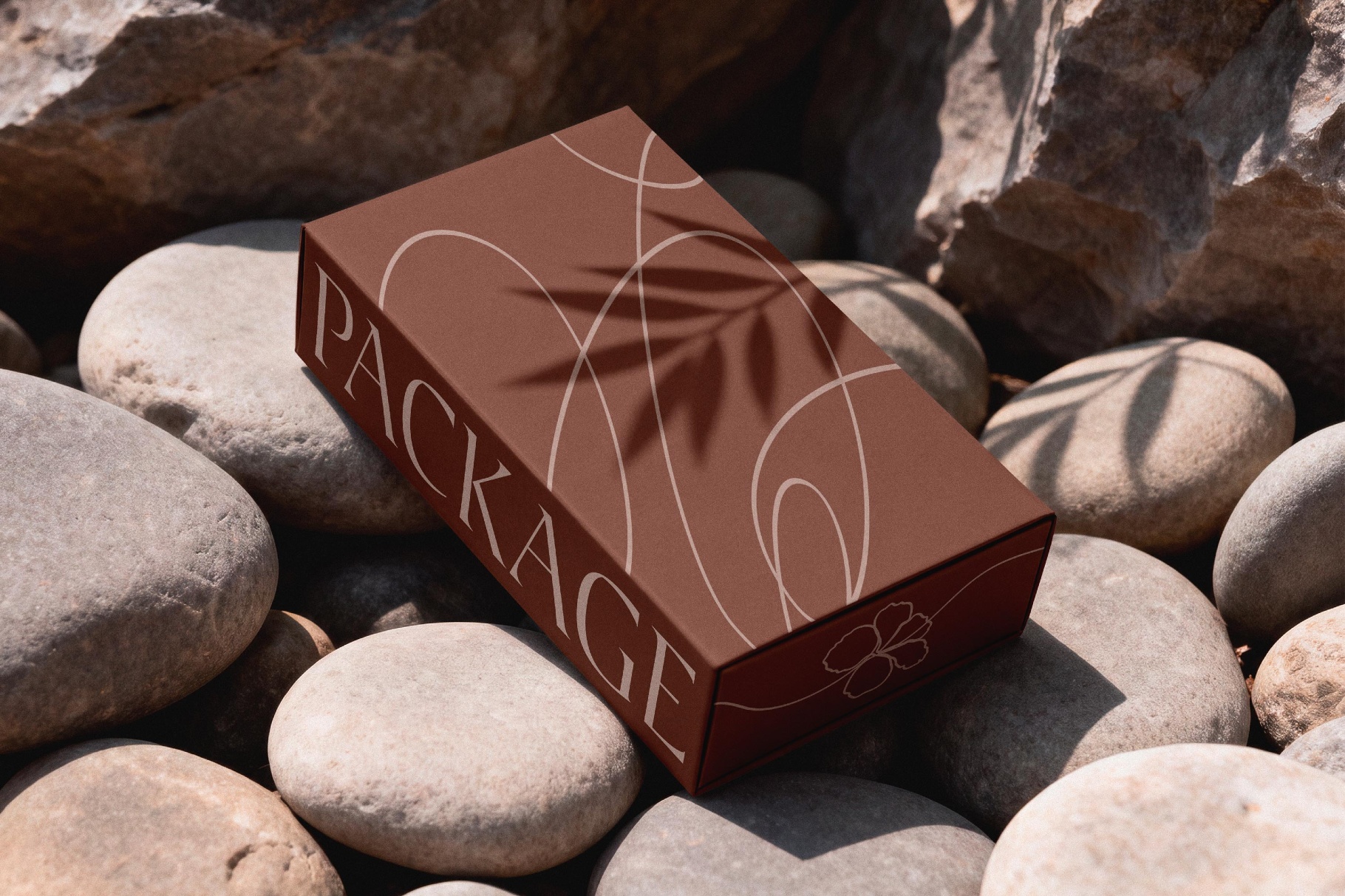 Rectangle Box Mockup on River Stones