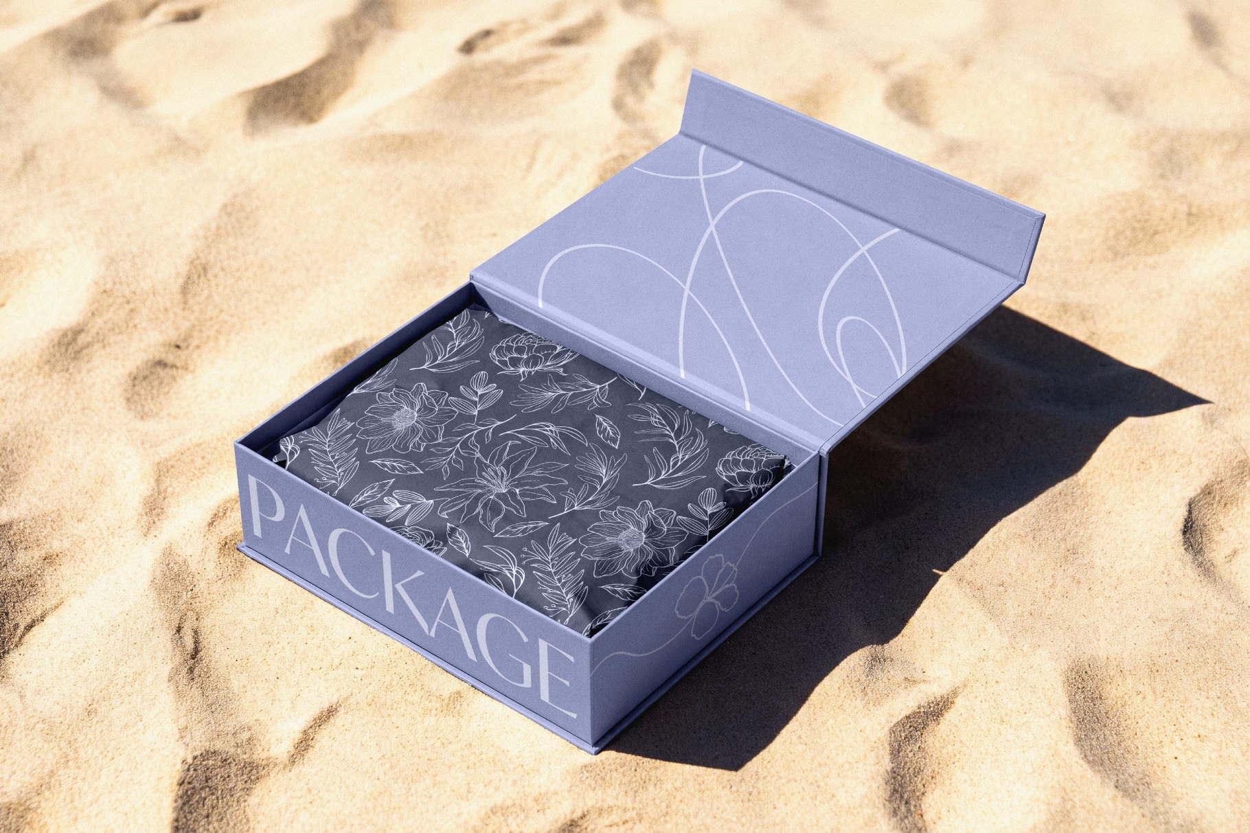 Magnetic Gift Box Mockup on Sand