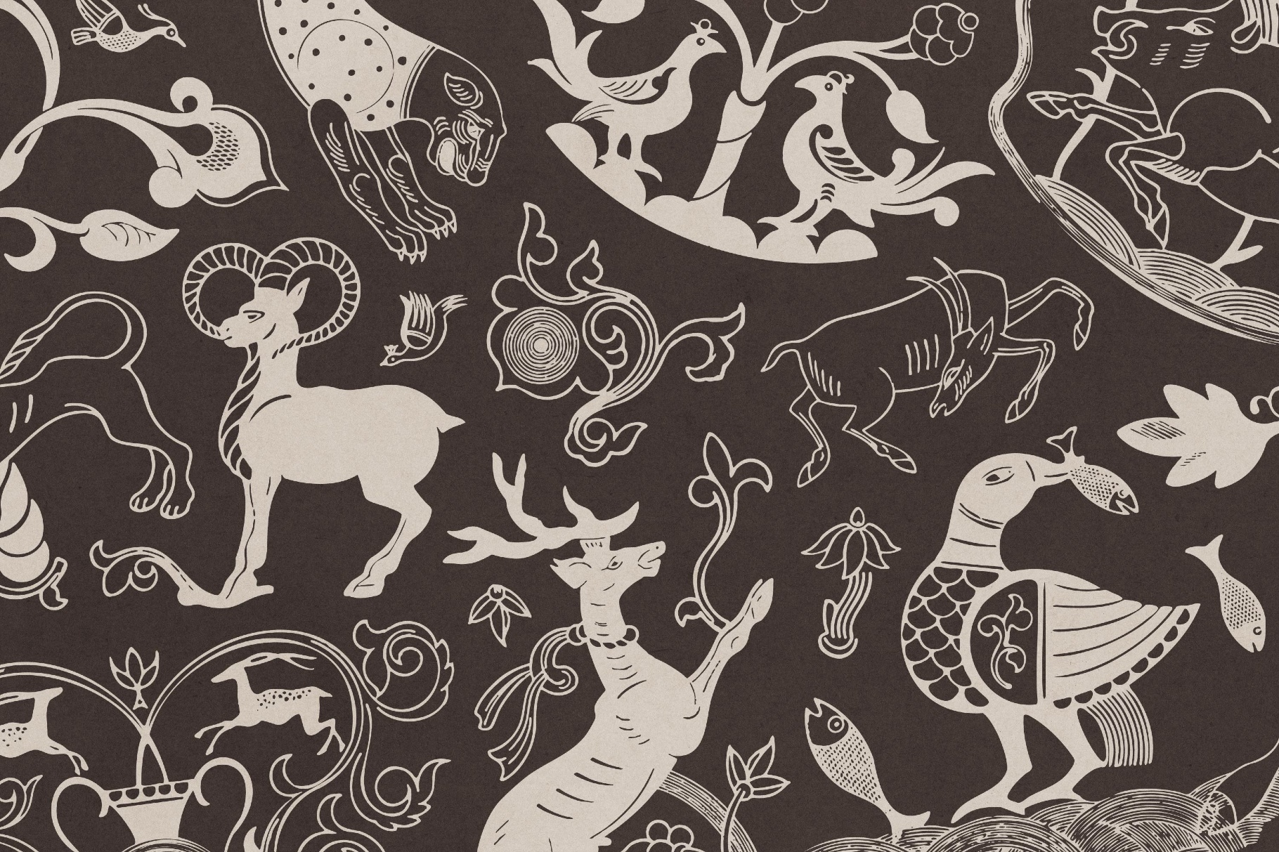 Animalist Folklore. 20 Folk Art Vector Elements