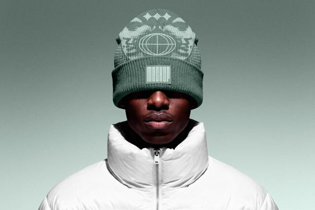 Knit Beanie Mockup with Rubber Label Patch