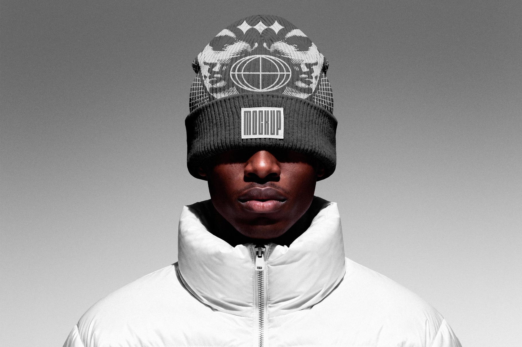 Knit Beanie Mockup with Rubber Label Patch