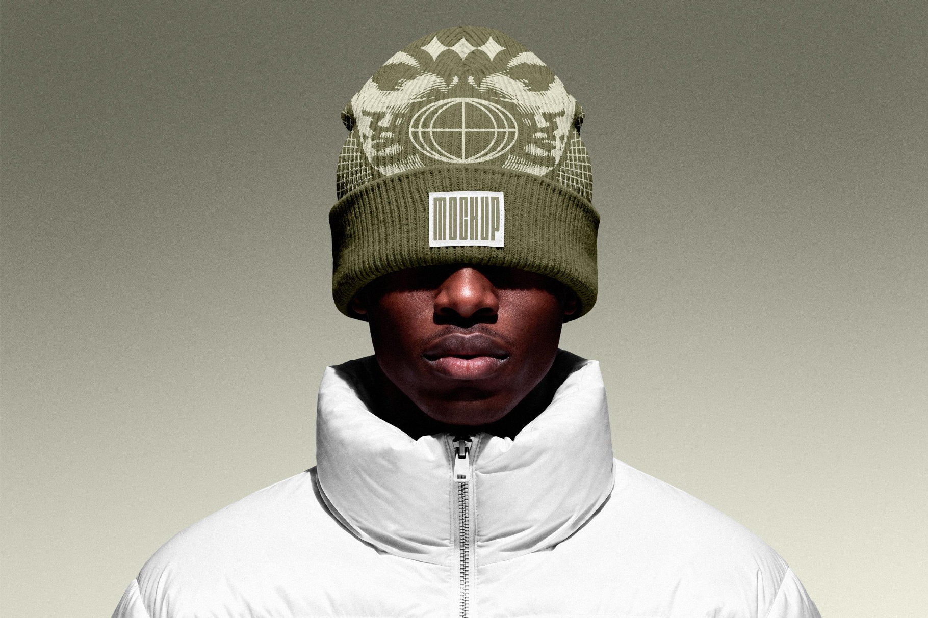 Knit Beanie Mockup with Rubber Label Patch