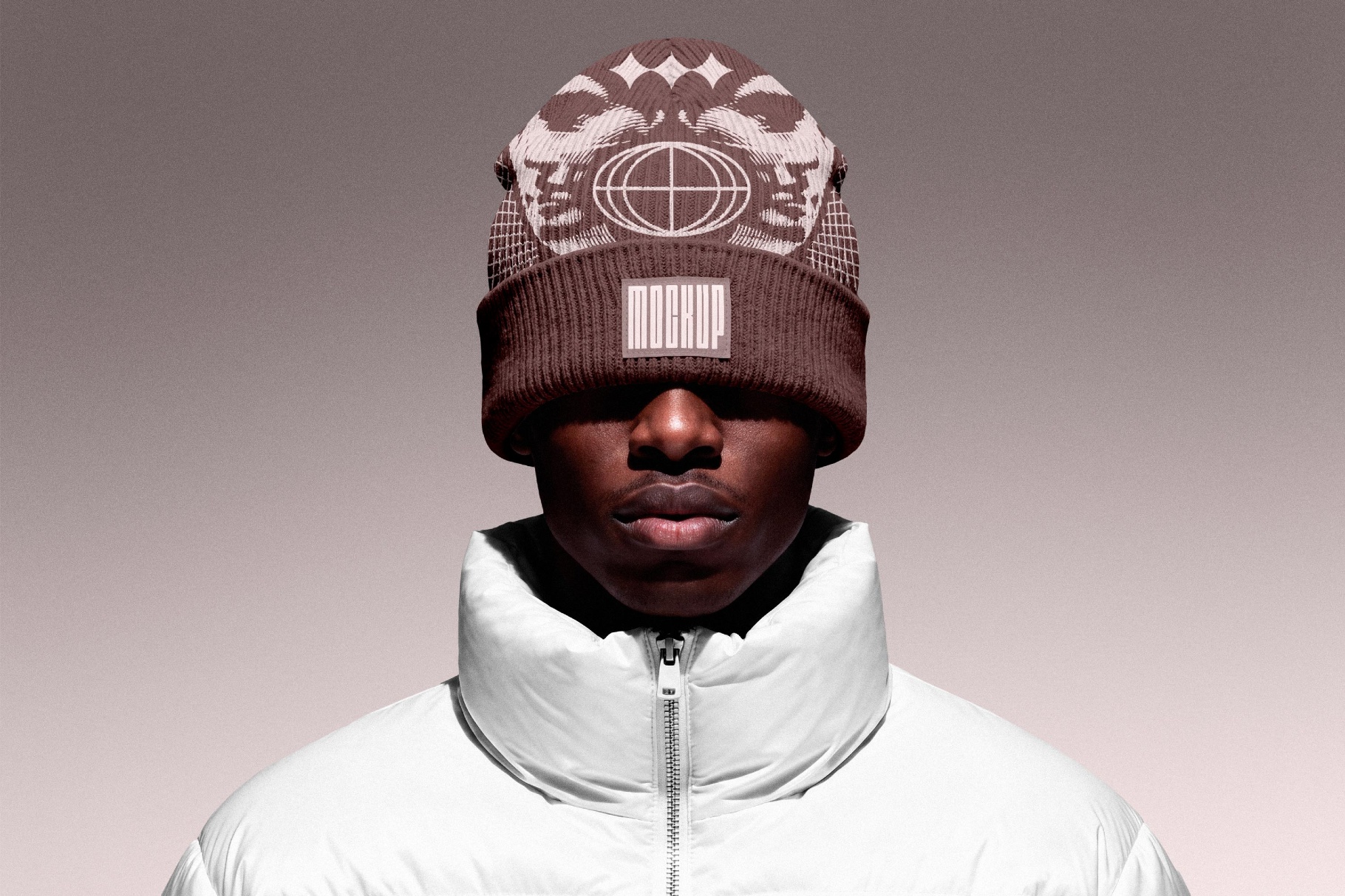 Knit Beanie Mockup with Rubber Label Patch