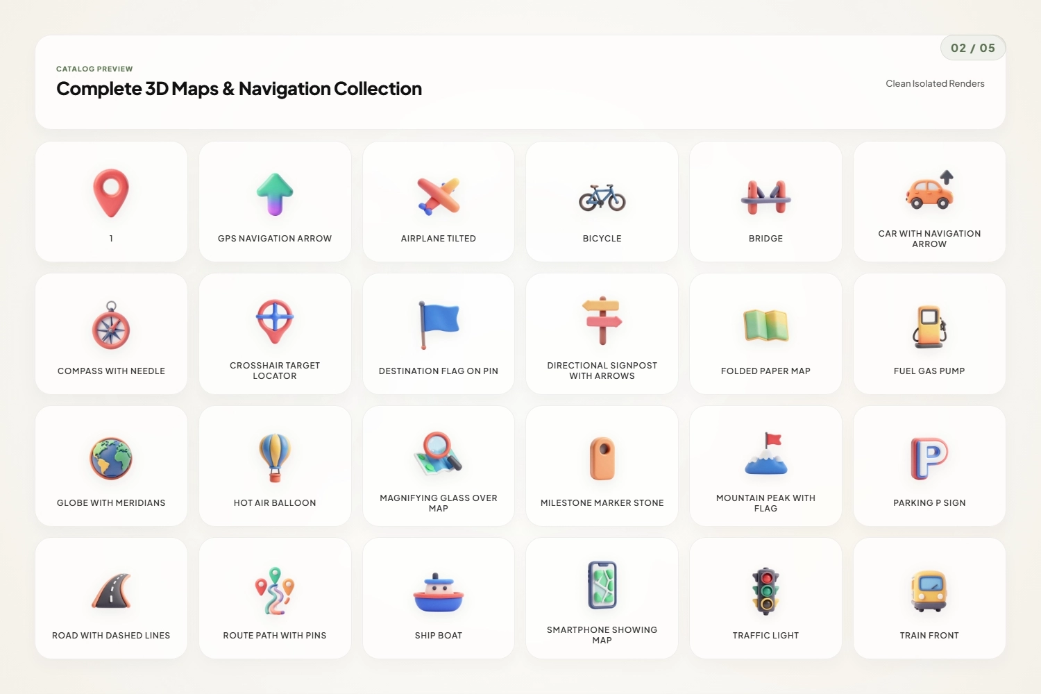 Map & Navigation Claymorphic 3D Icons
