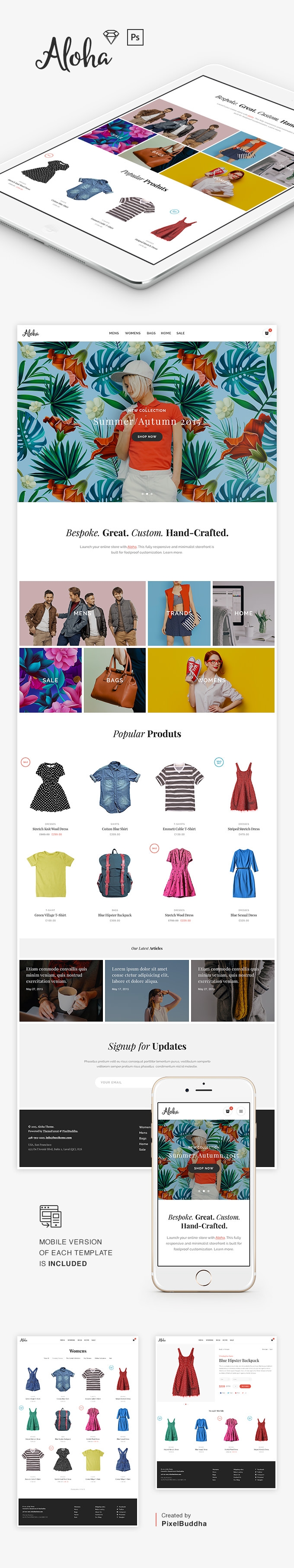 Aloha apparel shop template: download PSD, SKETCH