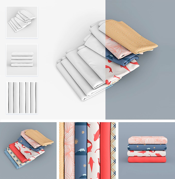 Fabric stack mockup set: download PSD template