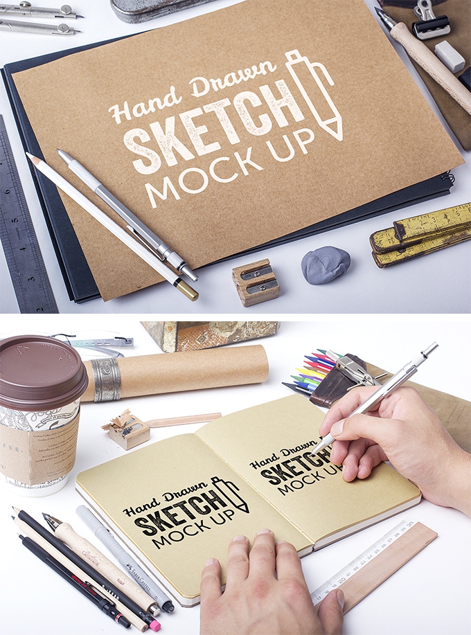 Free Artistic Set of Cardboard Sketchbook Mockup – CreativeBooster