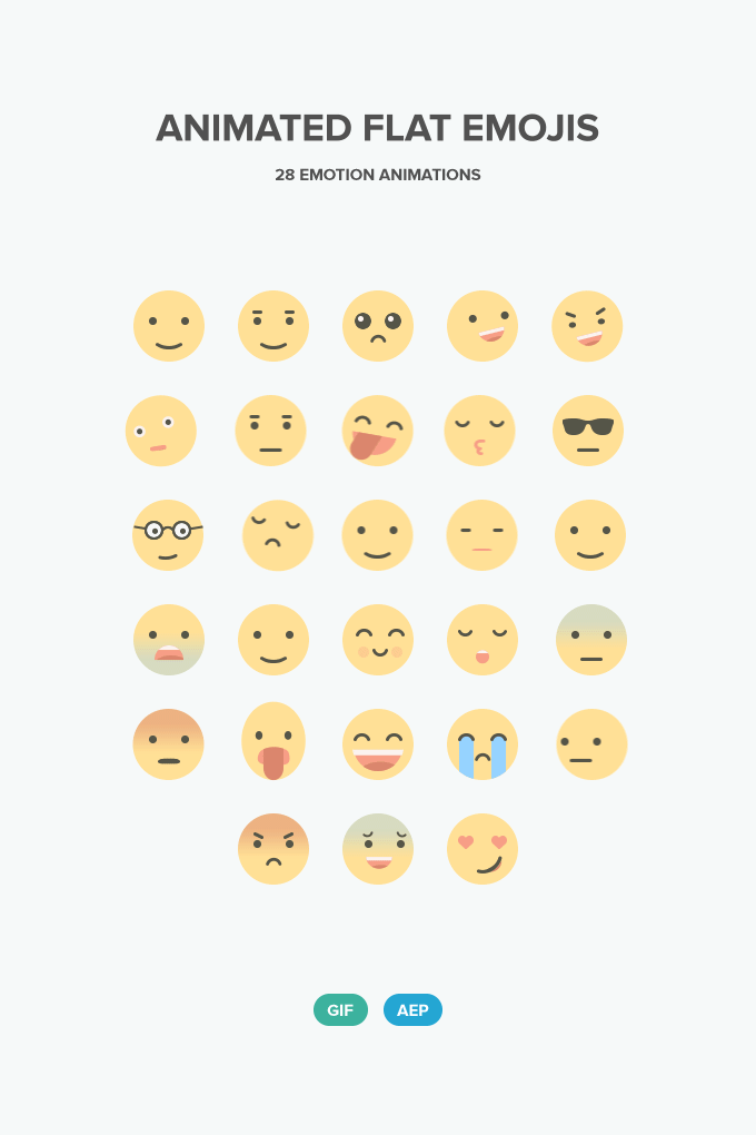 Free flat emojis — animated templates im AEP, GIF