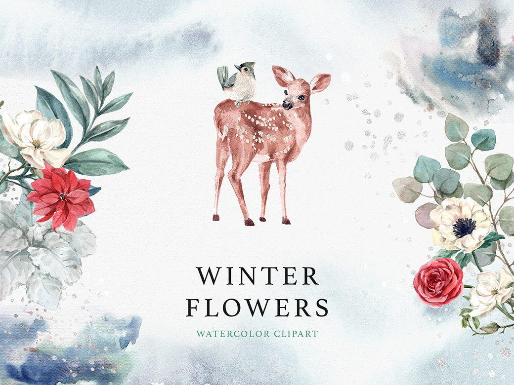 Download Winter Flowers Watercolor Clipart
