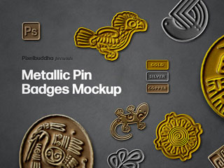 Metallic Pin Badge Mockup Set by Pixelbuddha