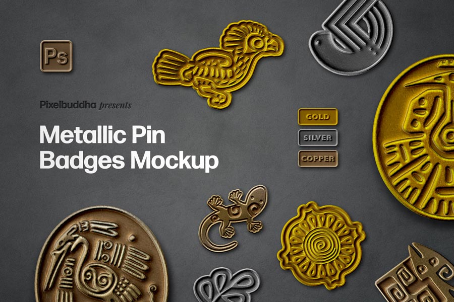 Metallic Pin Badge Mockup Set by Pixelbuddha