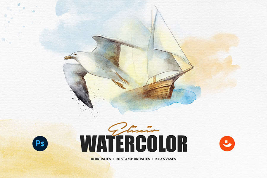 Elixir Watercolor Photoshop Brushes by Pixelbuddha