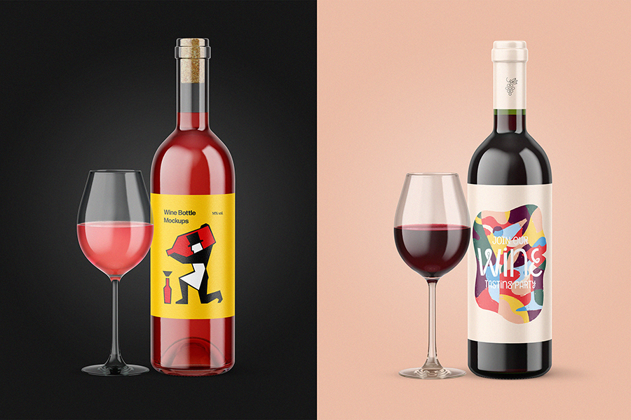 Wine Glass and Bottles Mockup by Pixelbuddha