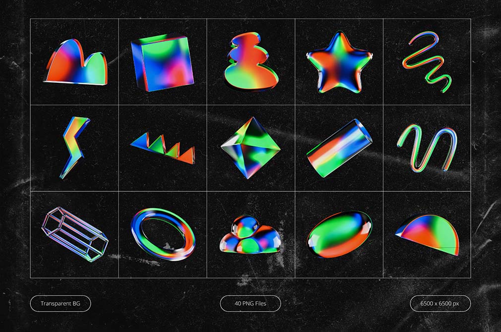 Download 3D Glowy Glassmorphic Shapes