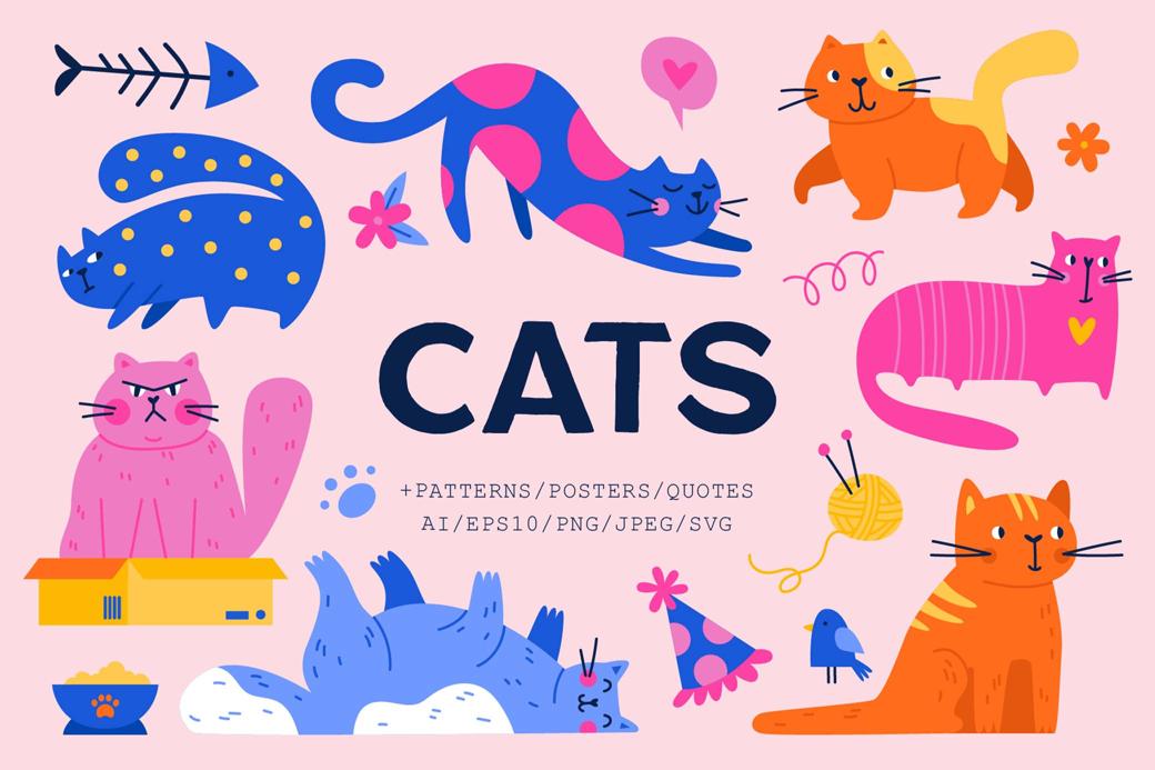 CATS | Clipart + Patterns