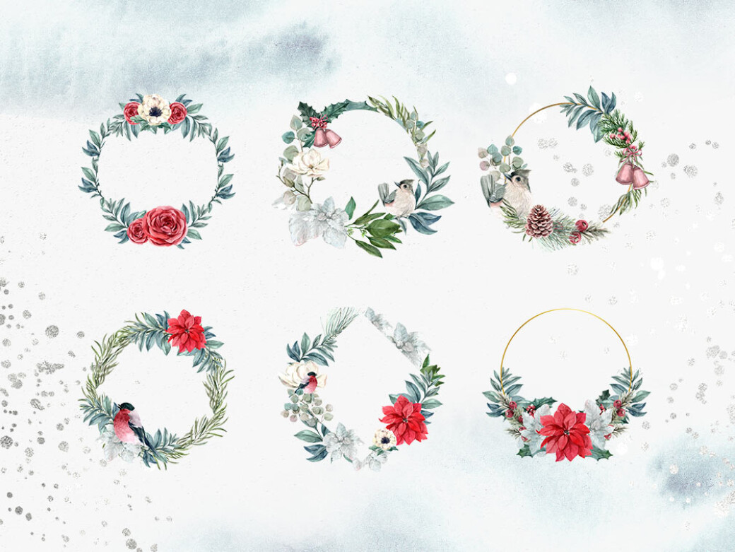 Winter Flowers Watercolor Clipart