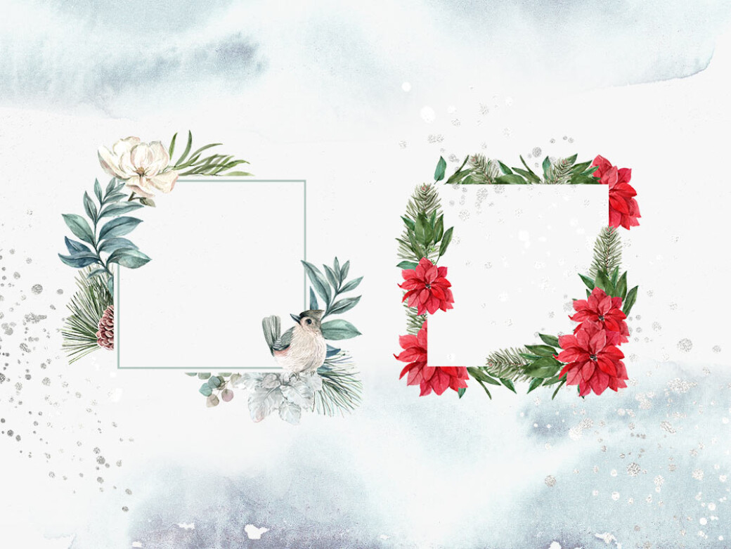 Winter Flowers Watercolor Clipart
