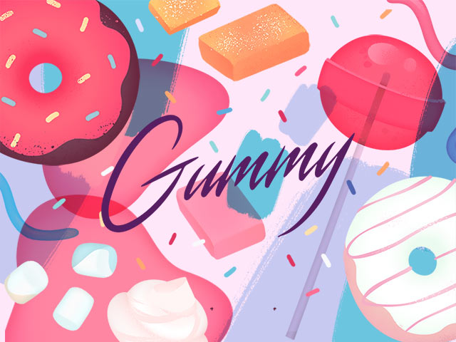 Gummy graphic elements, illustrations and patterns