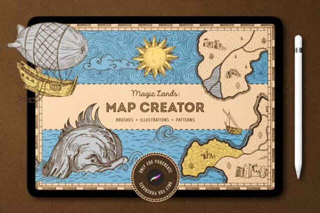 Vintage Map Procreate Brushes by Pixelbuddha