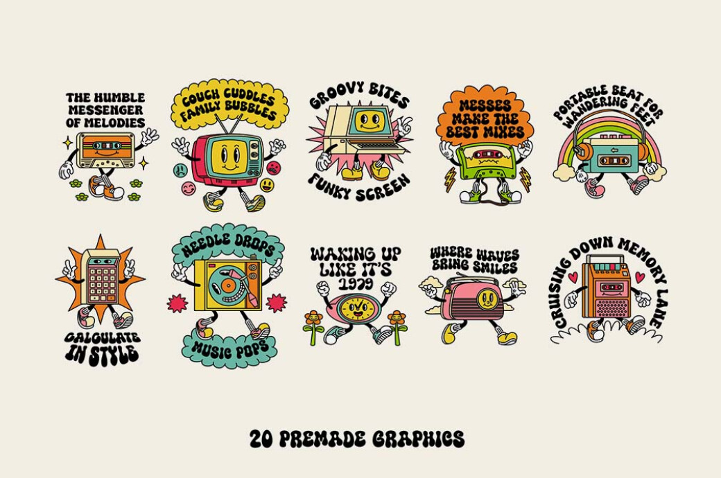 70s Retro Tech Cartoon Characters