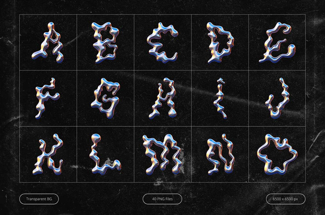 3D Wavy Chrome Alphabet