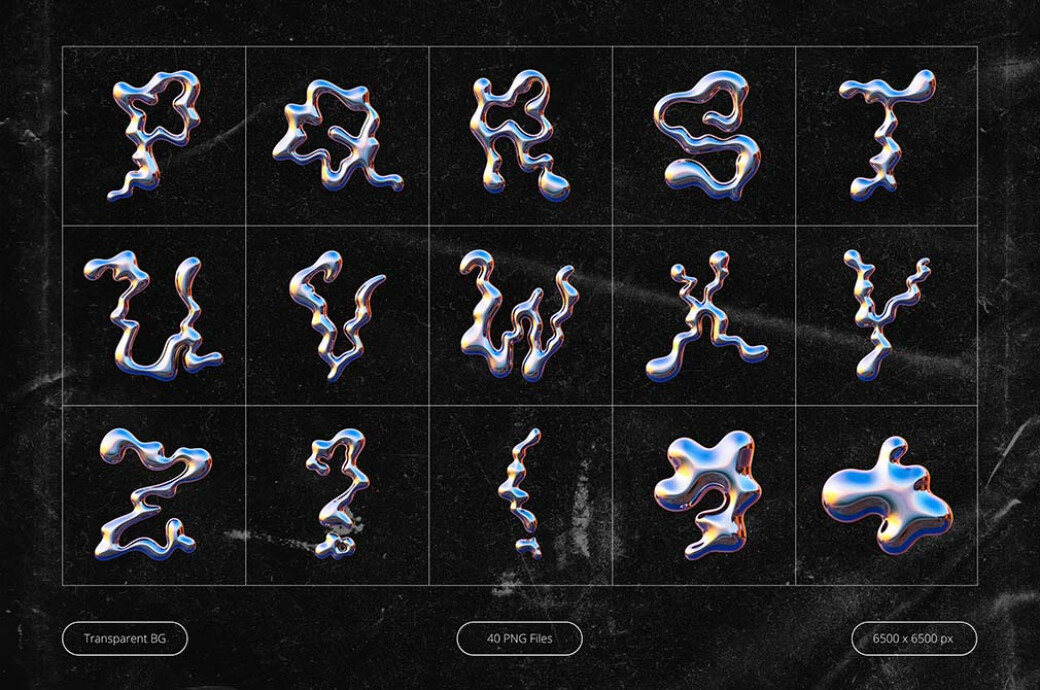 3D Wavy Chrome Alphabet