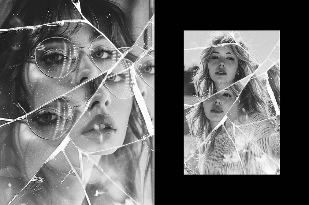 Monochrome Broken Glass Photo Effect