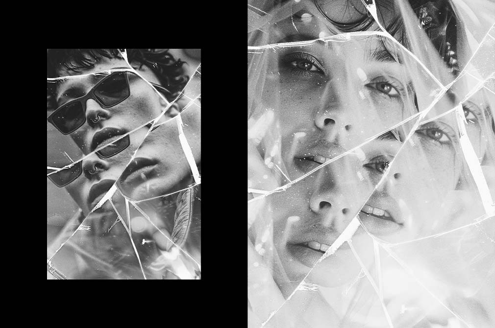 Monochrome Broken Glass Photo Effect