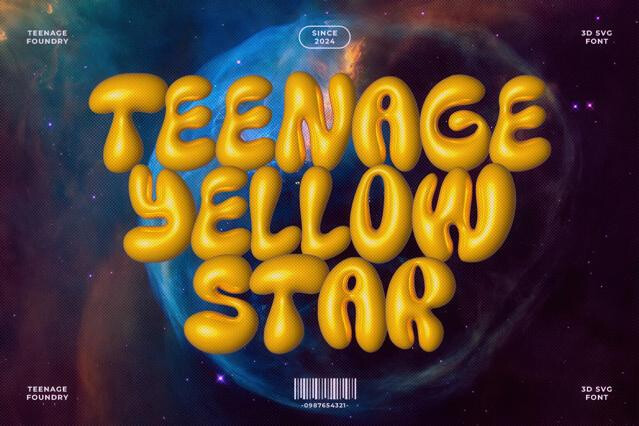 Teenage Yellow Star — 3D SVG Font