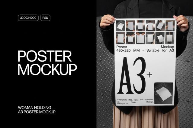 Woman Holding A3 Poster Mockup