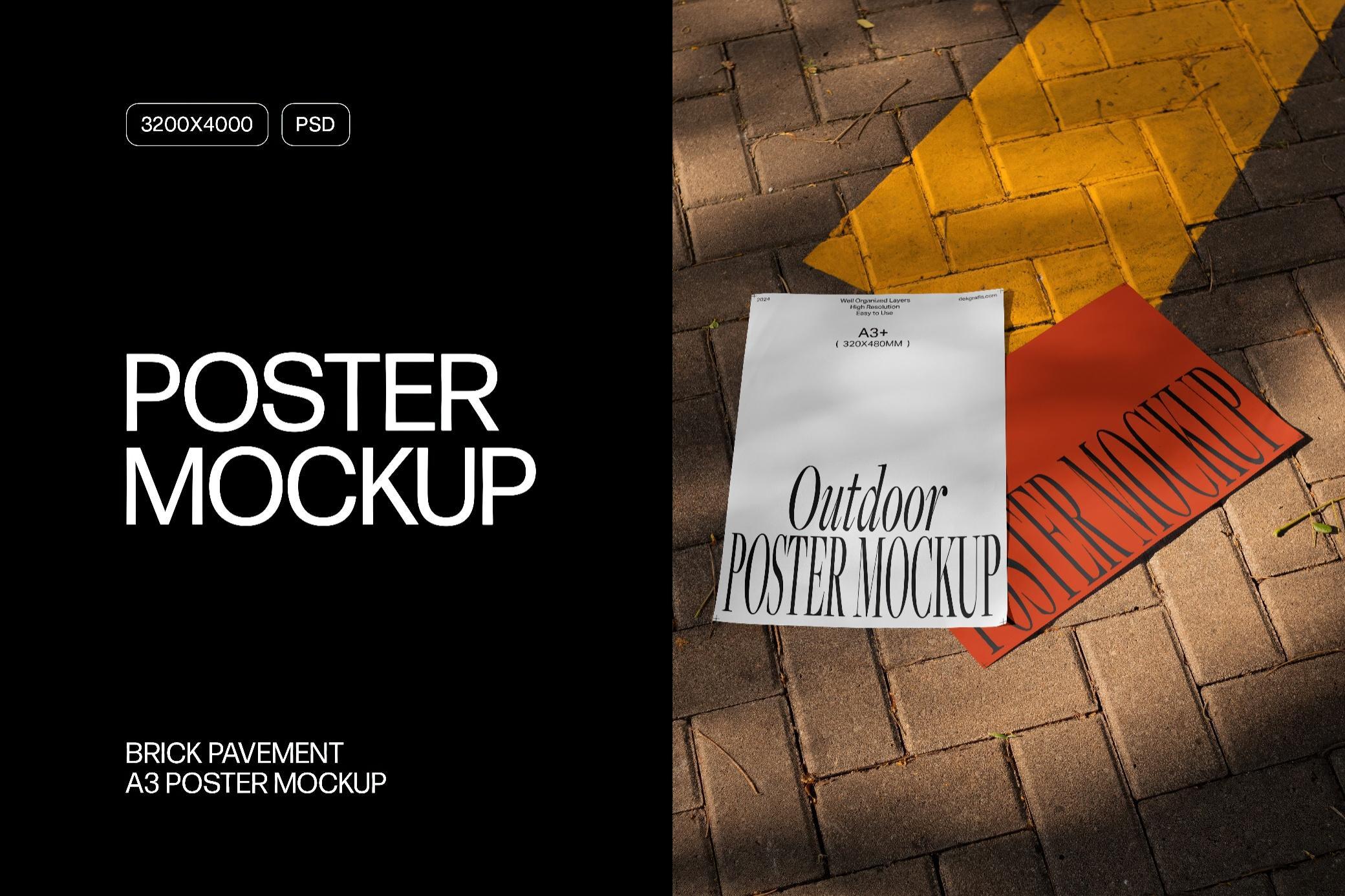 Brick Pavement A3 Poster Mockup