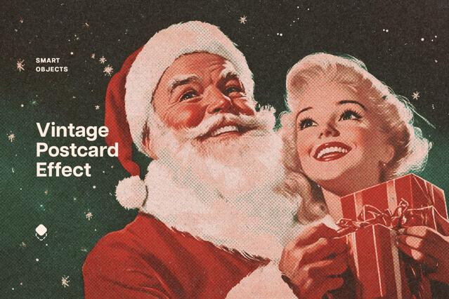 Vintage Christmas Postcard Effect