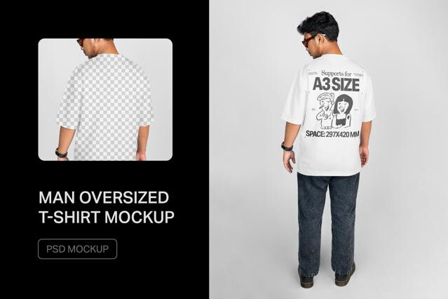 Men's Oversized T-Shirt Mockup — Back View
