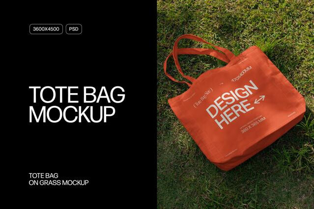 Tote Bag on Grass Mockup