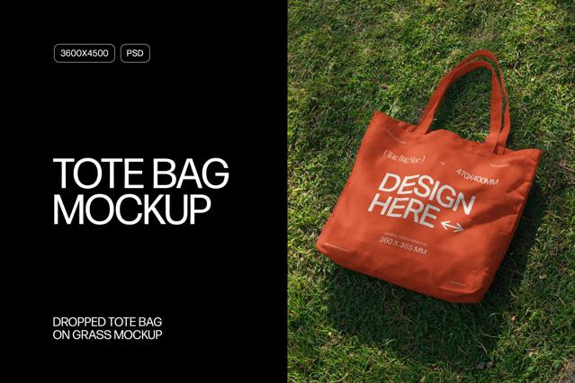 Dropped Tote Bag on Grass Mockup