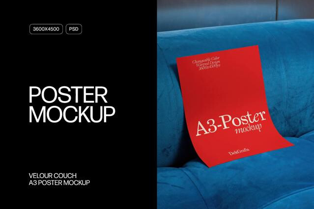 Velour Couch A3 Poster Mockup