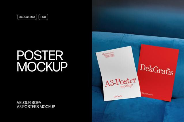 Velour Sofa A3 Posters Mockup