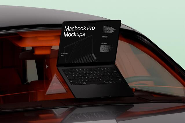 MacBook Pro Mockup Luxury Car Scene