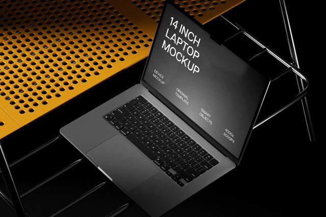Top-Down MacBook Pro 14 with Diagonal Shadows