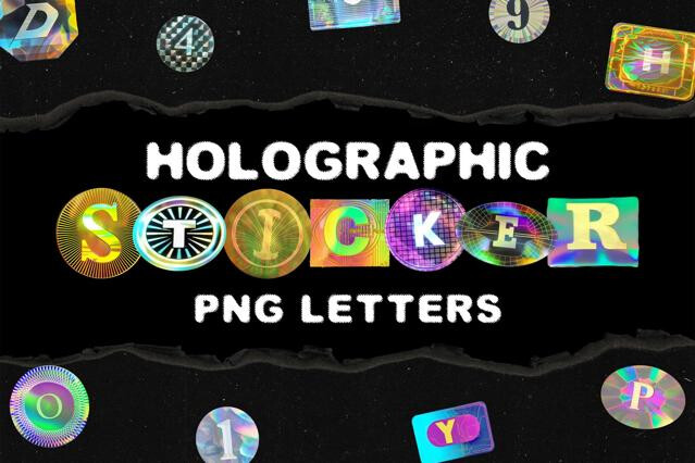 Holographic Sticker PNG Letters Pack